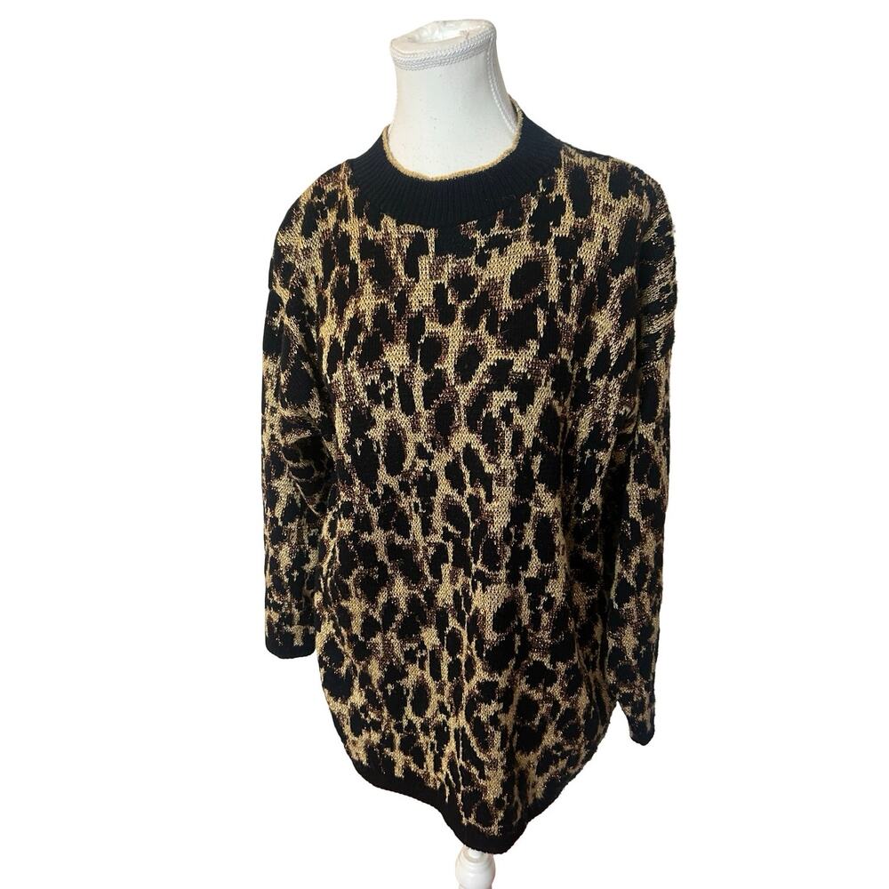 Vintage Rose Metallic Leopard Knit Sweater